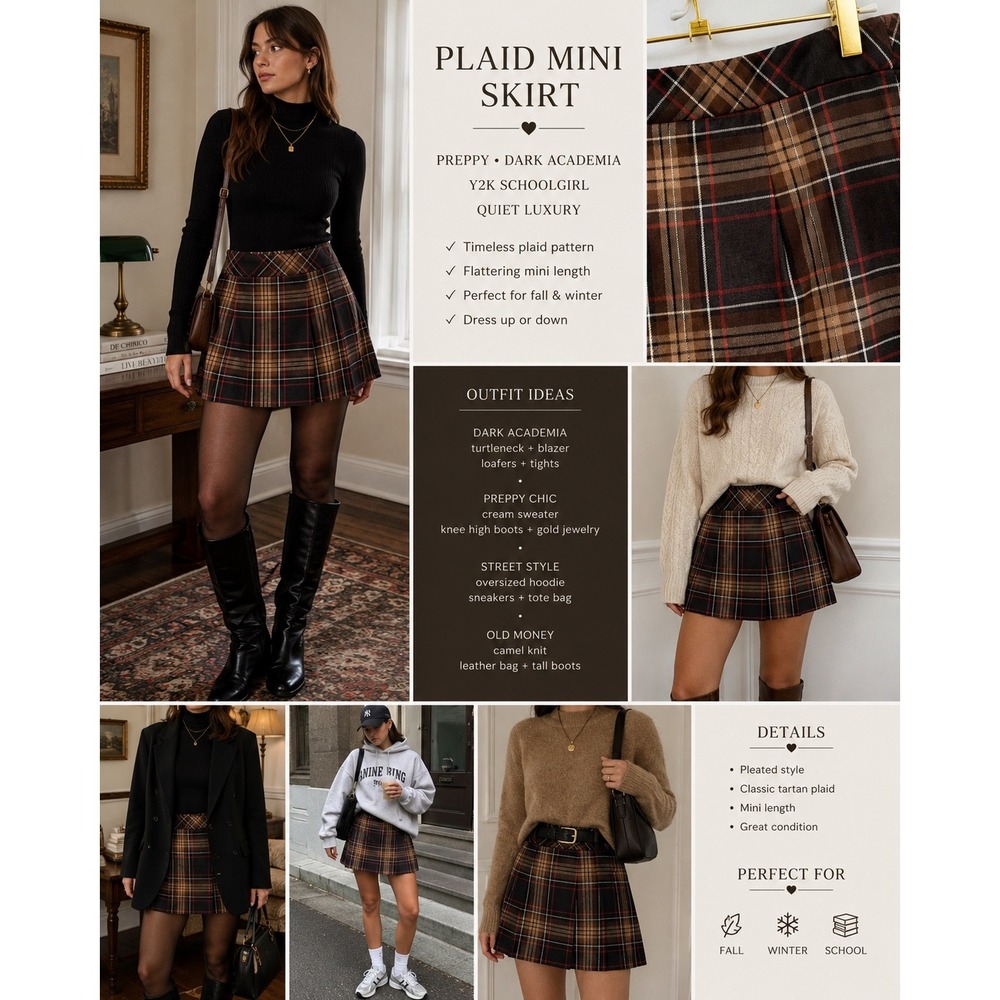 Steve Madden Brown Plaid Mini Skirt 90s Y2K Tartan Slit  Size 4 NEW